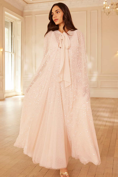 Dappled Sequin Hooded Long Cape
