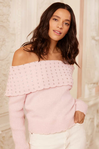 Embellished Bardot Jumper Pink Needle Thread