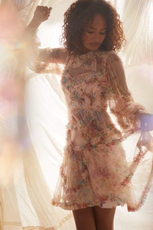 Floral Diamond Ruffle Dress - Pink