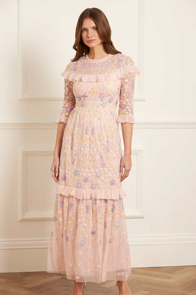 Flowerbed Embroidery Ankle Gown