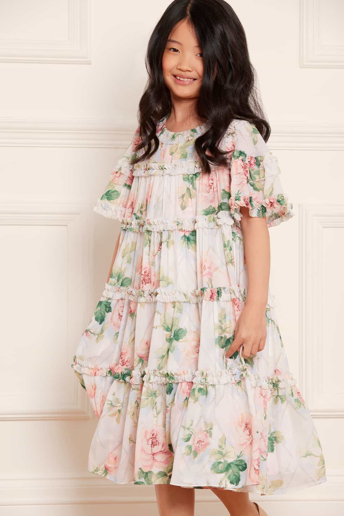 Rose water floral chiffon ruffle clearance dress