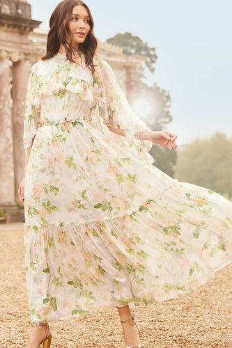 Immortal Rose Harper Chiffon Cape Ankle Gown Multi Needle Thread