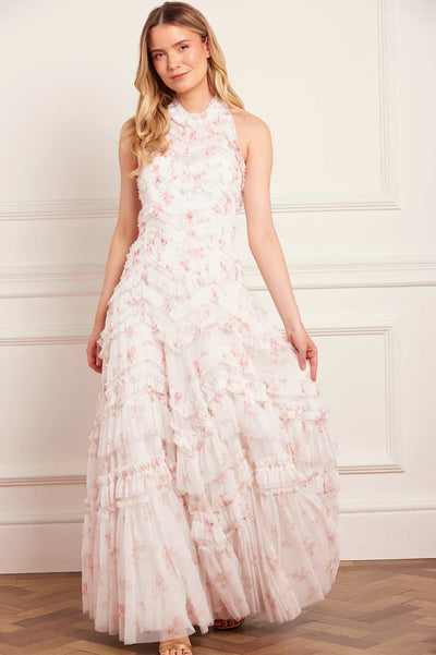 Magnolia Ditsy Elia Halter-Neck Gown