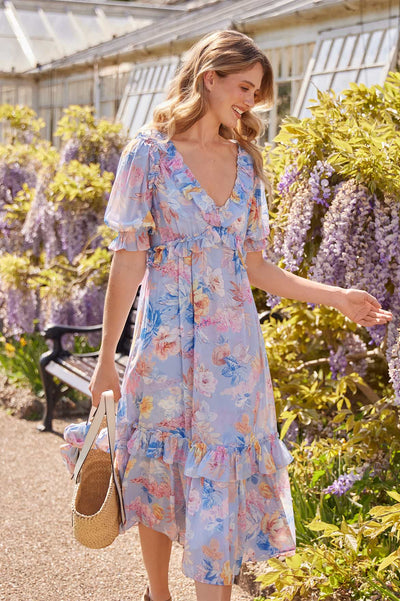 Mariannes Floral Chiffon Short Sleeve Ballerina Dress