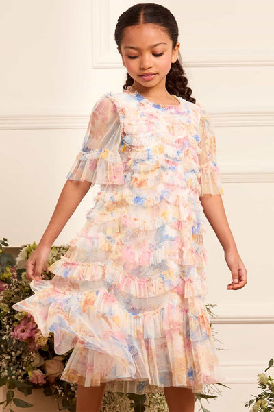 Mariannes Floral Scallop Ruffle Kids Dress