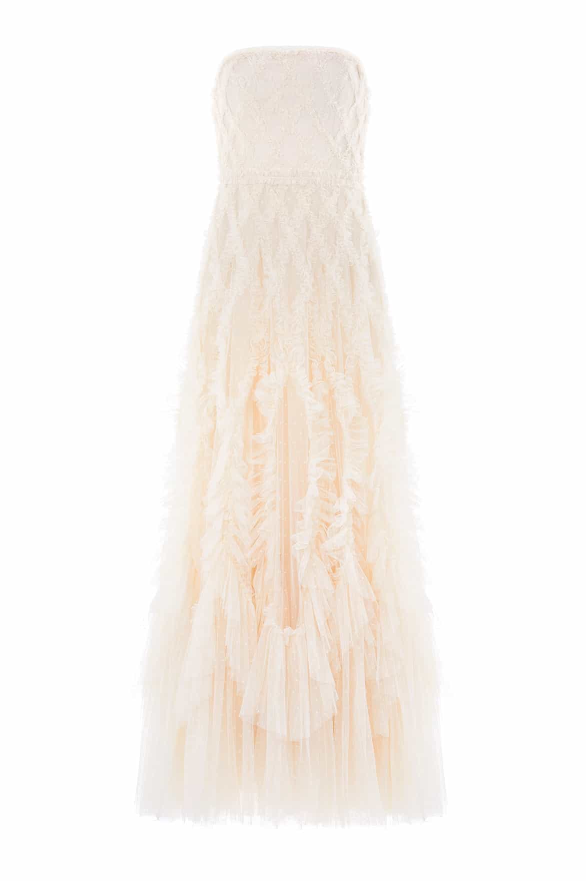 Rosella Ruffle Strapless Gown – Champagne | Needle & Thread
