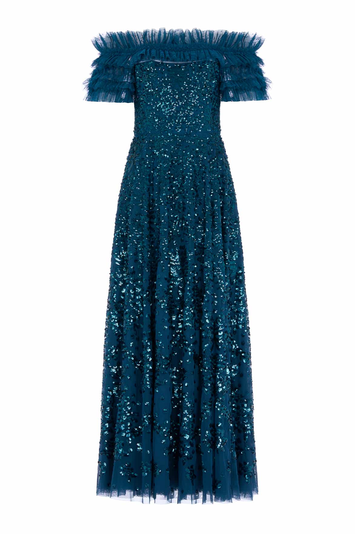 Sequin Wreath Off-Shoulder Gown – Blue | Needle & Thread