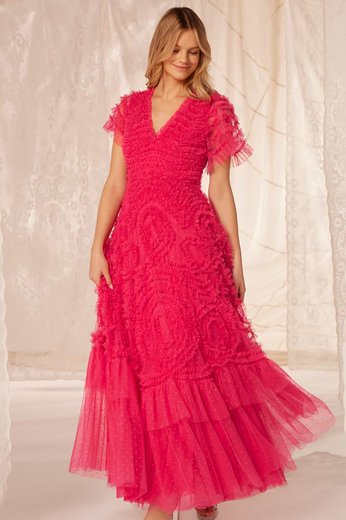 Long Sleeves Burgundy Sequin Ruffles Neck Wedding Flower Girl Dress Ki -  Princessly