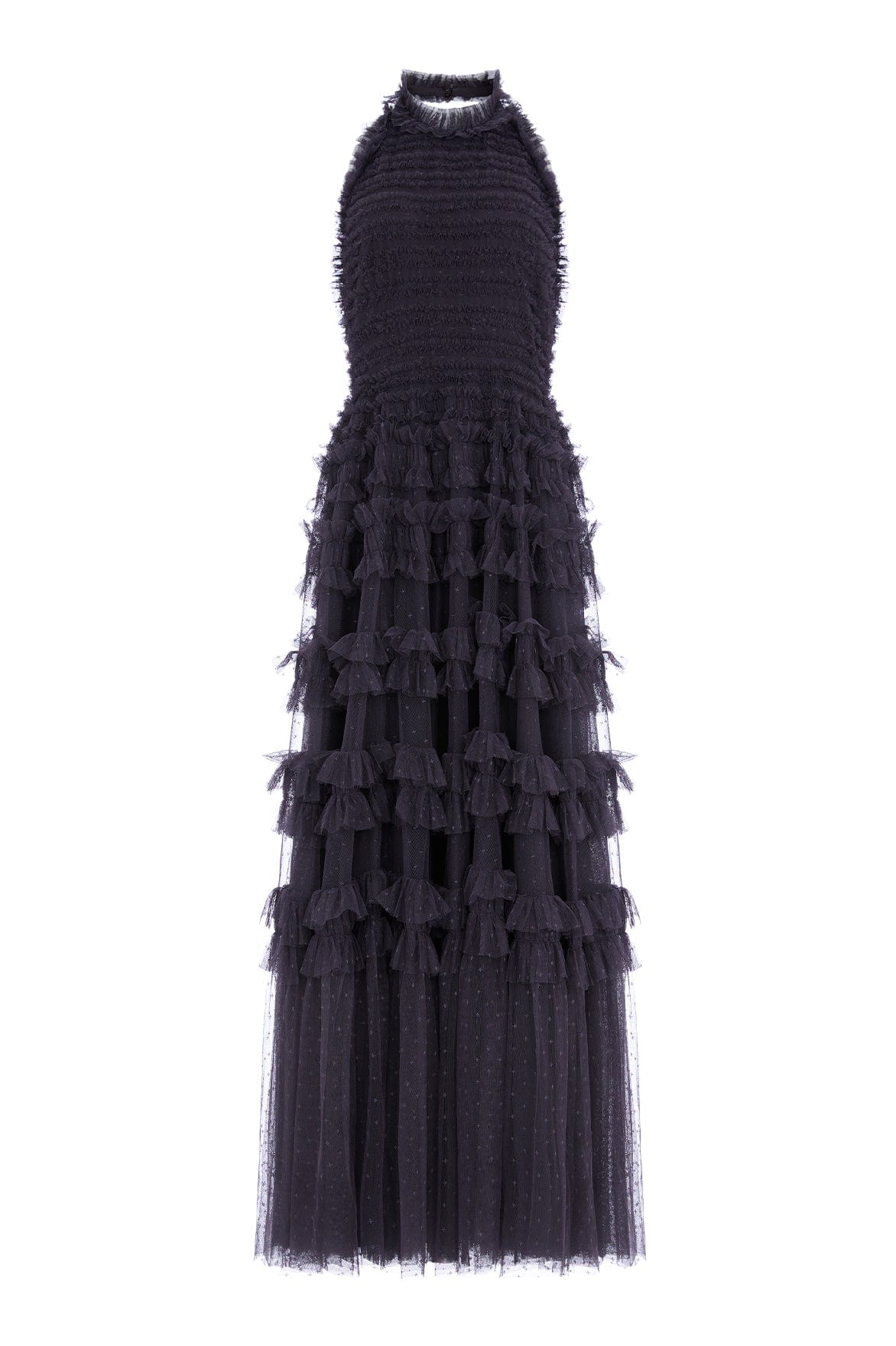 Lisette Ruffle Halter Neck Gown – Black | Needle & Thread