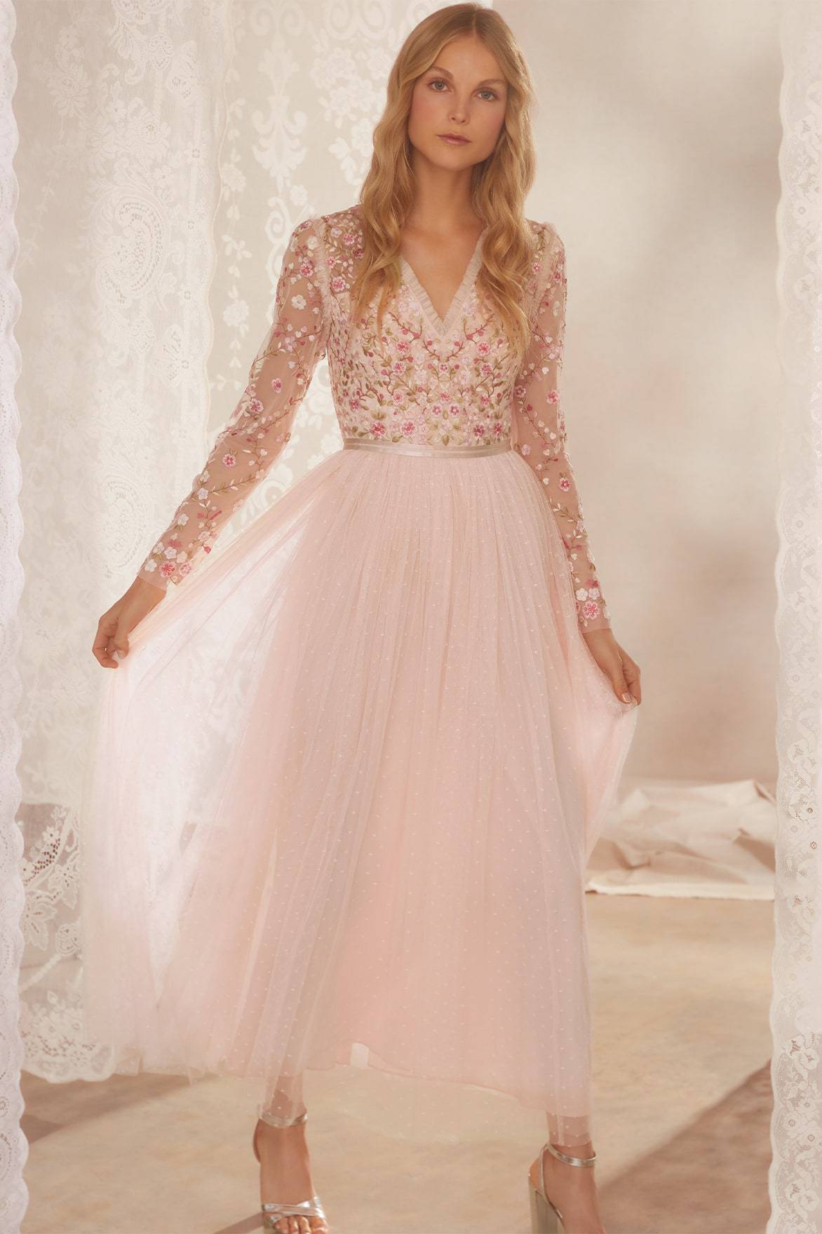 Lace bodice shop long dress